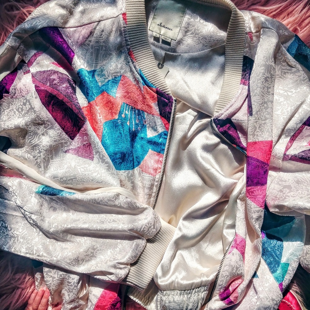 Anthropologie nwt elevenses silk bomber jacket